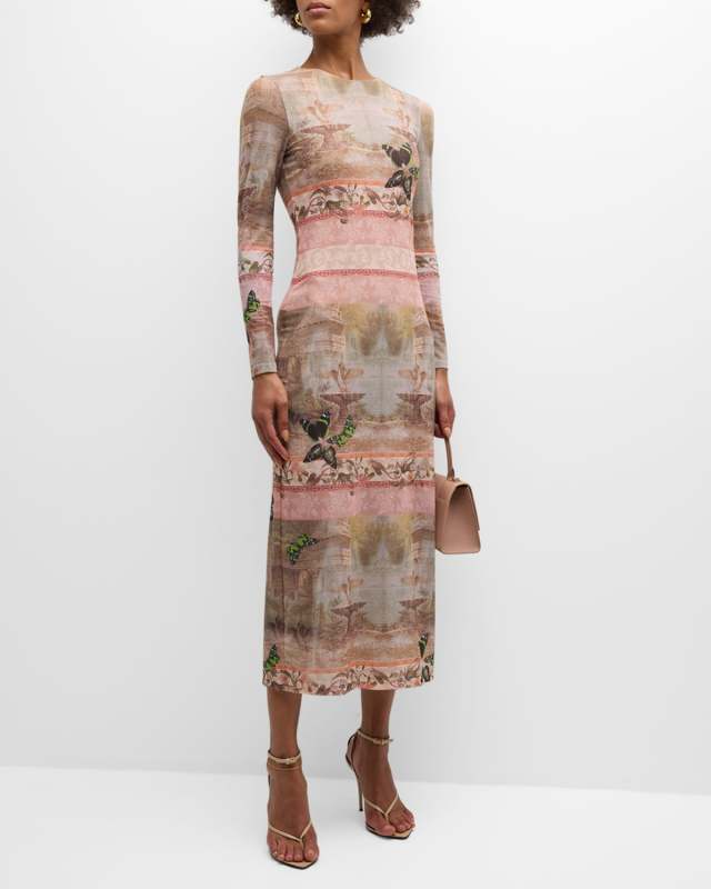 Versailles Delora Long-Sleeve Ankle-Length Dress